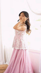 Pink Georgette Partywear Top With Lehenga And Dupatta - Wedding And Festive Wear