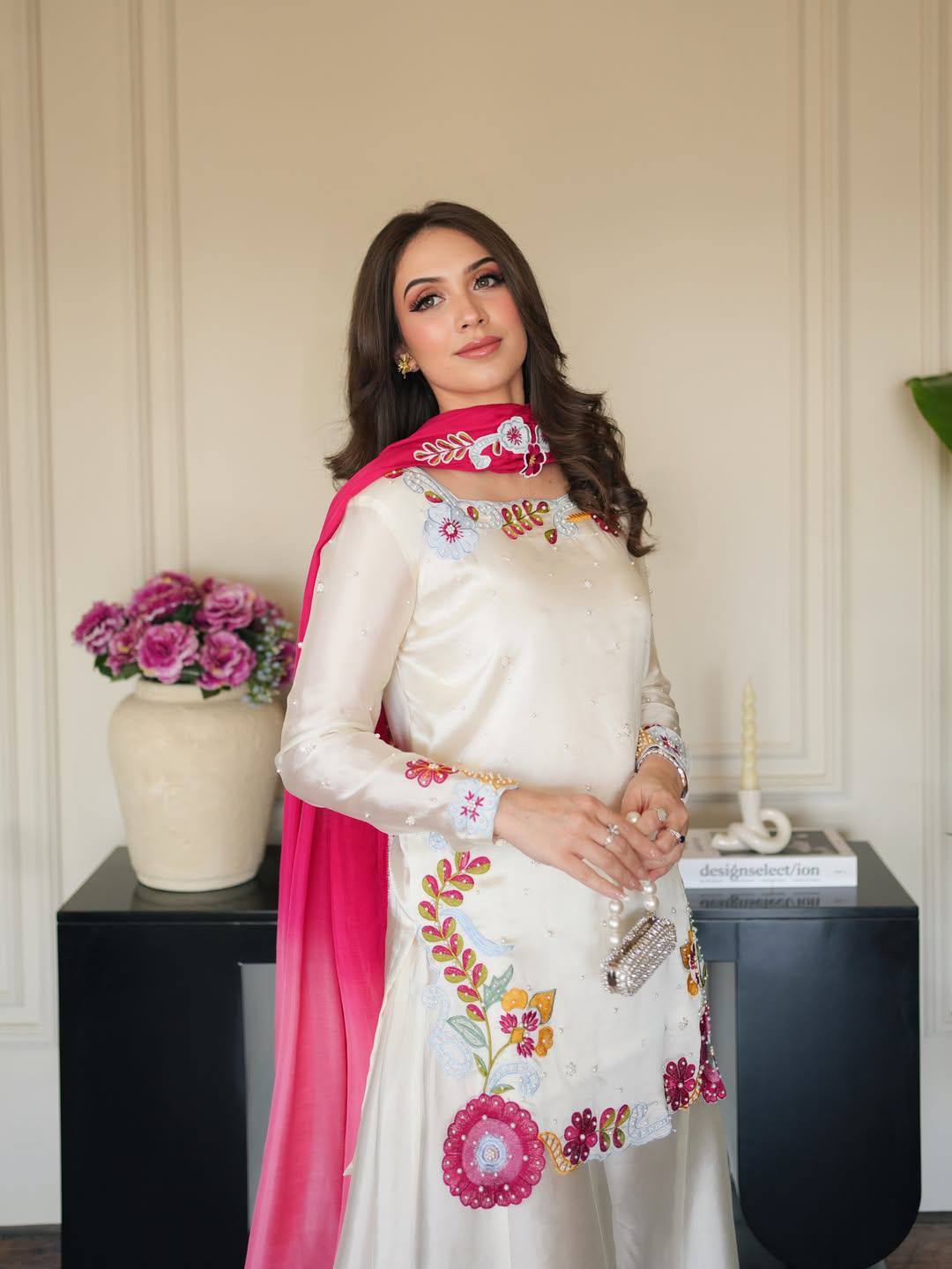 Turn Heads in This Stunning Kurta Palazo Set with Pink Dupatta