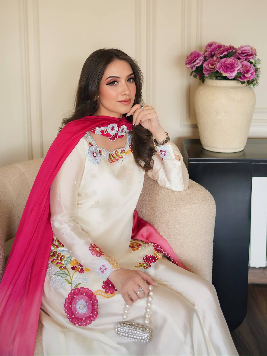 Turn Heads in This Stunning Kurta Palazo Set with Pink Dupatta