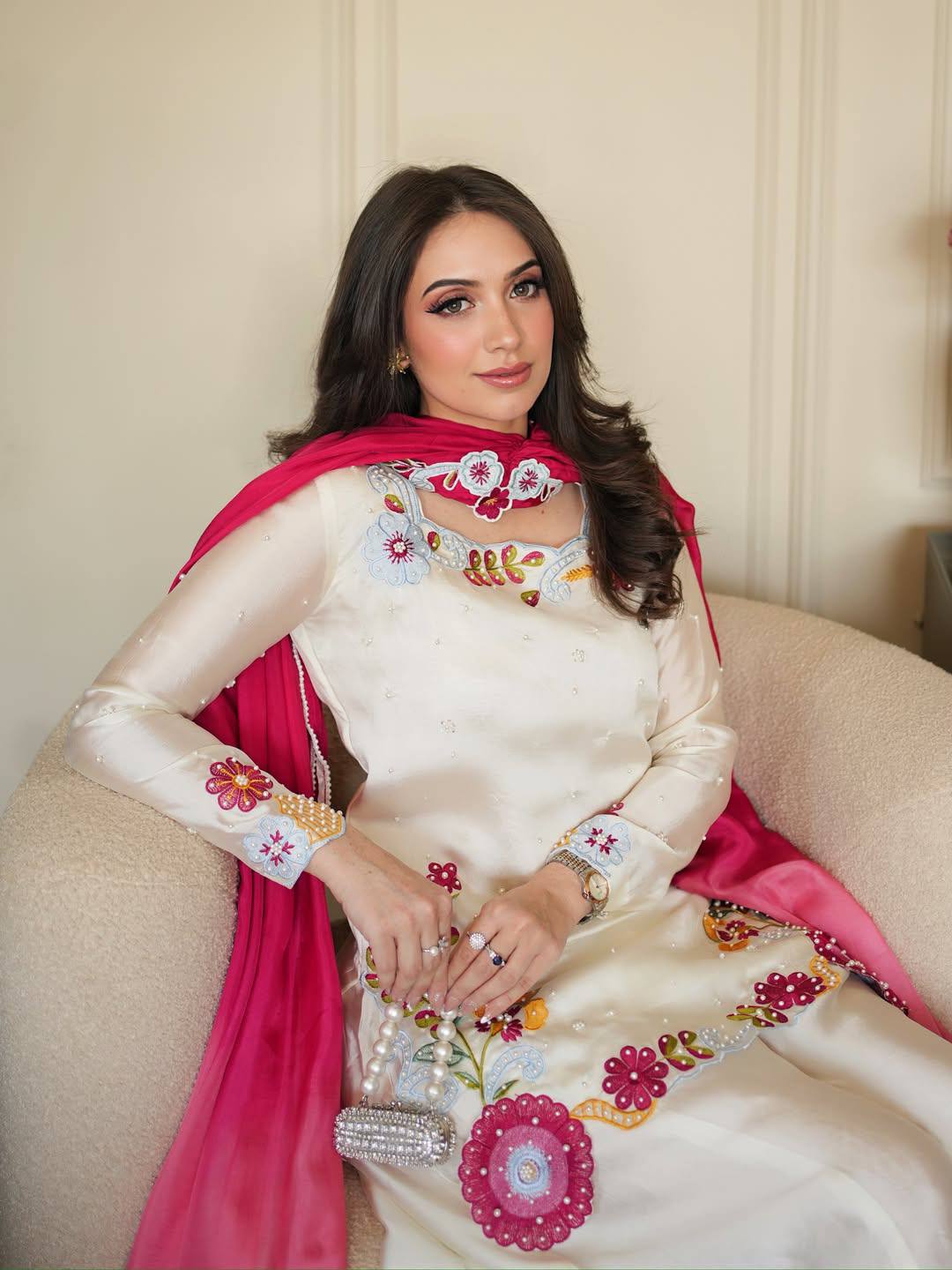 Turn Heads in This Stunning Kurta Palazo Set with Pink Dupatta