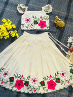 Girls' Ivory Floral Designer Lehenga Choli | Ages 6 Months–16 Years