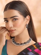 Silver-Plated Oxidized Black Peacock Designed Jewellery Set