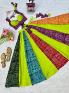 Multicolor Bandhani Print 6 Meter Flared Lehenga Choli Set for Navratri & Garba Night