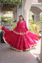 Designer Rani Pink Cotton Peplum Lehenga Set for Navratri & Wedding Events