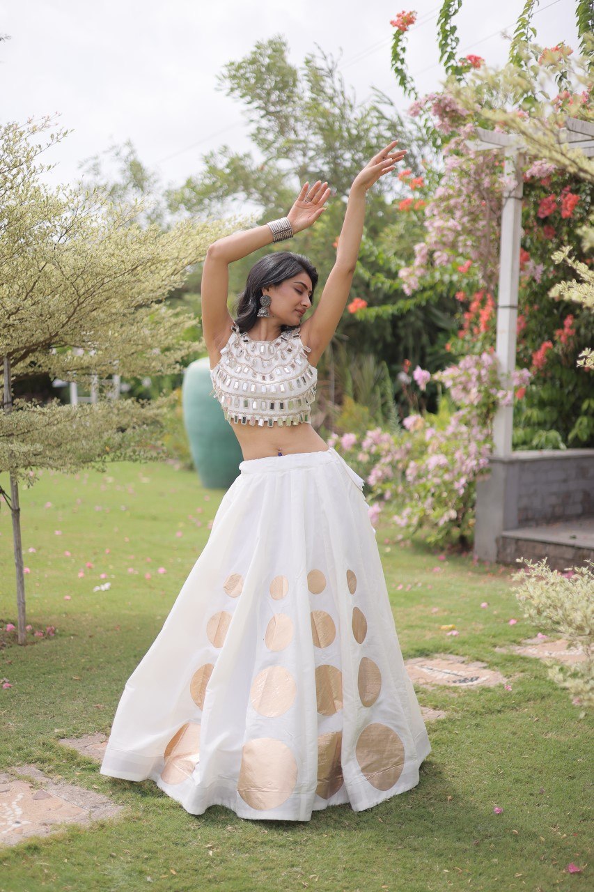 Premium White Ethnic Top with Lehenga Set for Women - Festive Collection