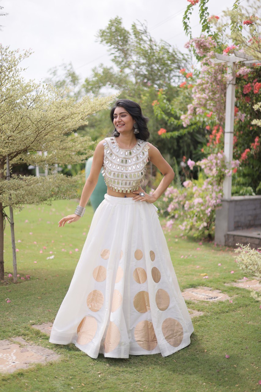Premium White Ethnic Top with Lehenga Set for Women - Festive Collection
