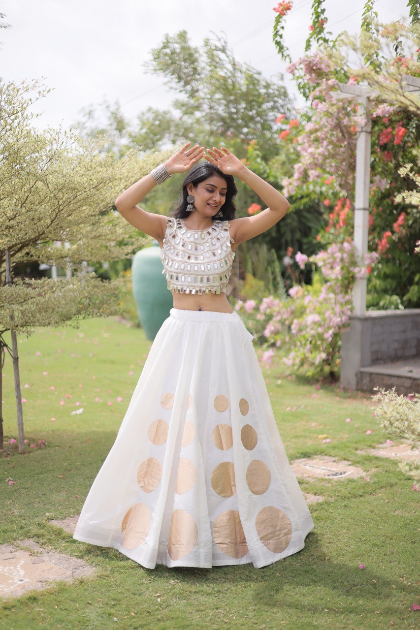 Premium White Ethnic Top with Lehenga Set for Women - Festive Collection
