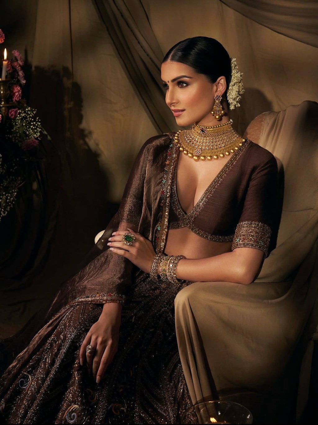 Brown Embroidered Bridal Lehenga Choli with Dupatta - Premium Wedding Wear