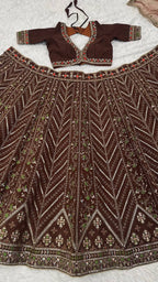 Brown Embroidered Bridal Lehenga Choli with Dupatta - Premium Wedding Wear