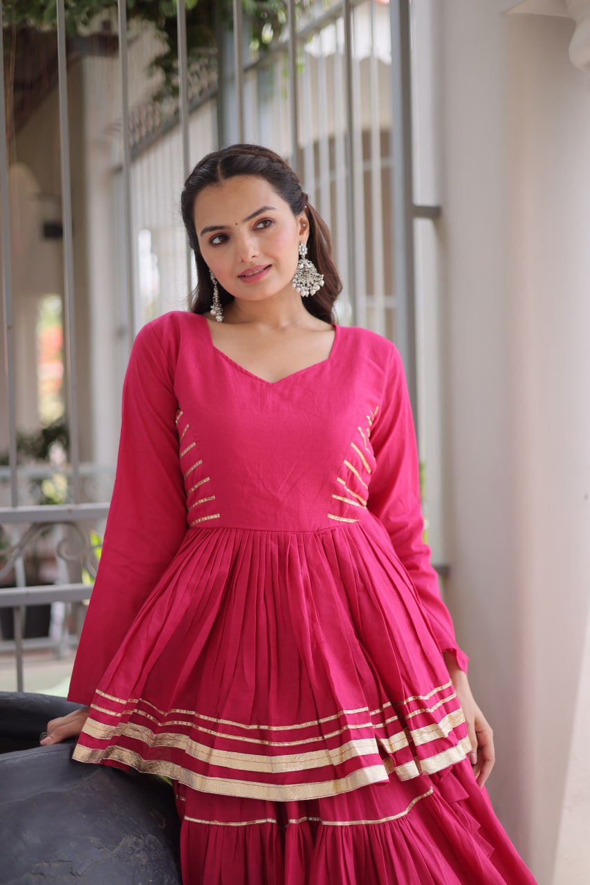 Designer Rani Pink Cotton Peplum Lehenga Set for Navratri & Wedding Events