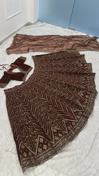 Brown Embroidered Bridal Lehenga Choli with Dupatta - Premium Wedding Wear