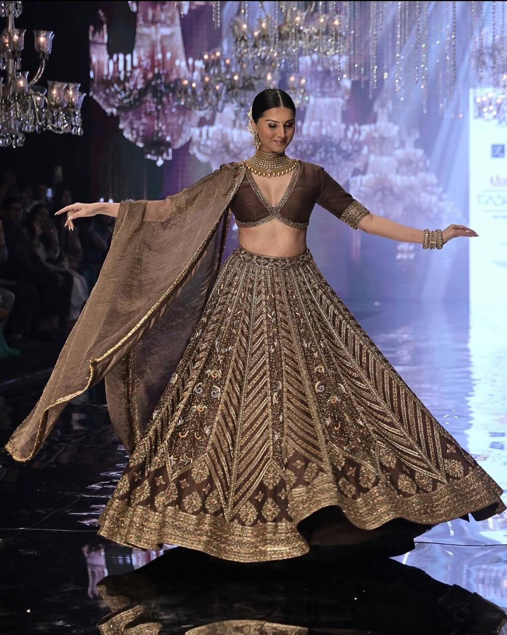 Brown Embroidered Bridal Lehenga Choli with Dupatta - Premium Wedding Wear