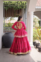 Designer Rani Pink Cotton Peplum Lehenga Set for Navratri & Wedding Events