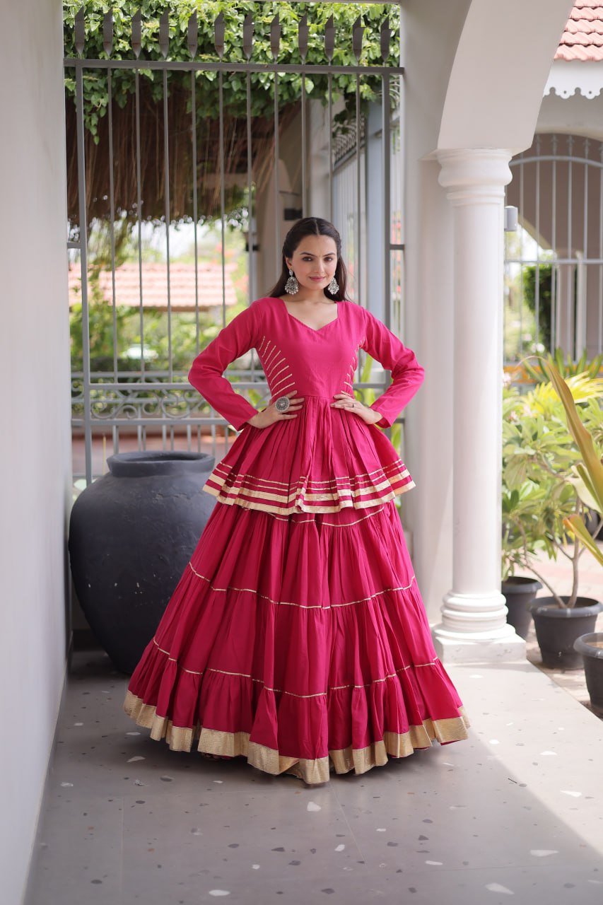 Designer Rani Pink Cotton Peplum Lehenga Set for Navratri & Wedding Events