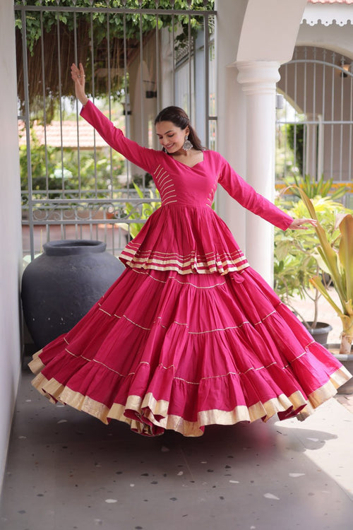 Designer Rani Pink Cotton Peplum Lehenga Set for Navratri & Wedding Events