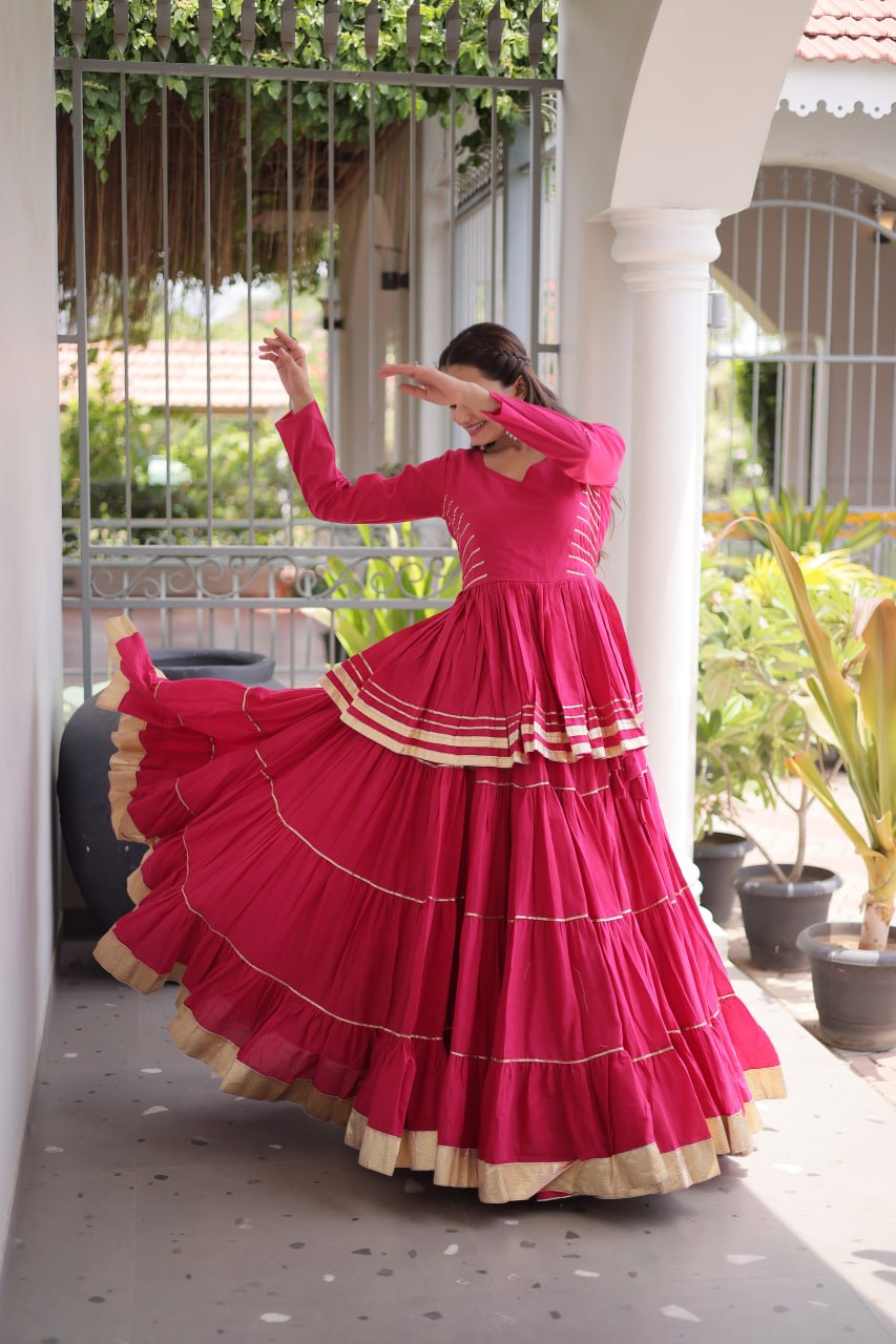 Designer Rani Pink Cotton Peplum Lehenga Set for Navratri & Wedding Events