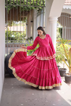 Designer Rani Pink Cotton Peplum Lehenga Set for Navratri & Wedding Events