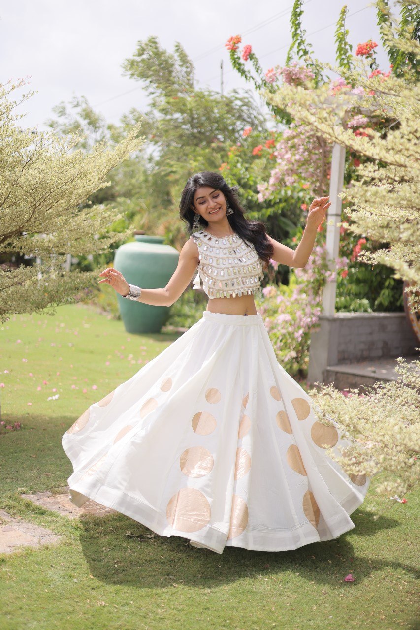 Premium White Ethnic Top with Lehenga Set for Women - Festive Collection