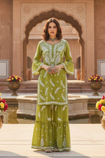Beautiful Green Chikankari Kurta Sharara set Stitched