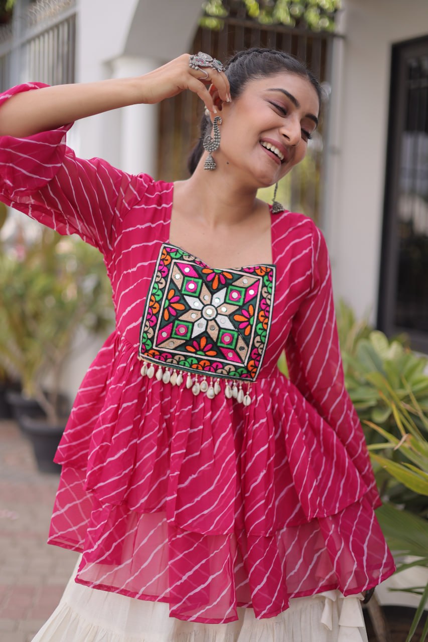 Women's Festive Navratri Ethnic Wear Top With Lehenga for Garba & Dandiya