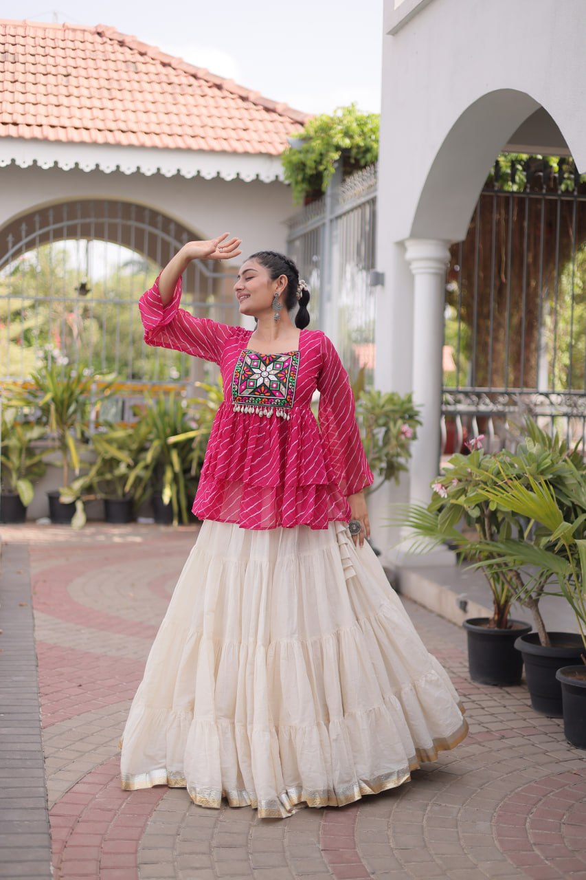 Women's Festive Navratri Ethnic Wear Top With Lehenga for Garba & Dandiya