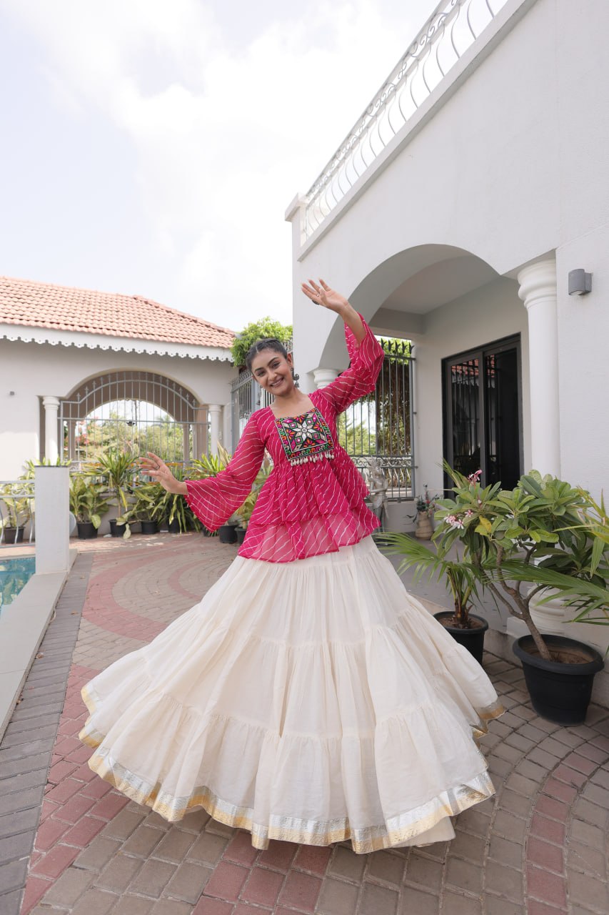 Women's Festive Navratri Ethnic Wear Top With Lehenga for Garba & Dandiya
