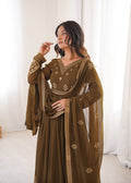 Elegant Mocha Brown Anarkali Suit with Mirror Sequin Embroidery & Designer Dupatta