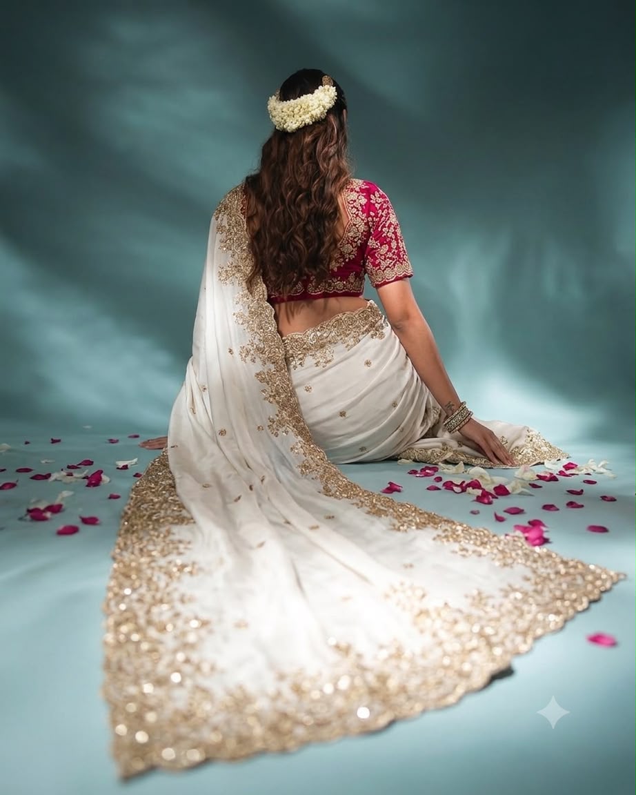 Beautiful Rangoli Silk Embroidered Saree with Diamond Silk Blouse - Karwa Chauth Festive Wear
