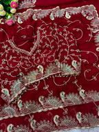 Karwa Chauth Special Georgette Embroidered Saree with Blouse - Festive Wear