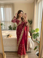 Karwa Chauth Special Georgette Embroidered Saree with Blouse - Festive Wear