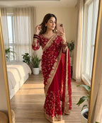 Karwa Chauth Special Georgette Embroidered Saree with Blouse - Festive Wear