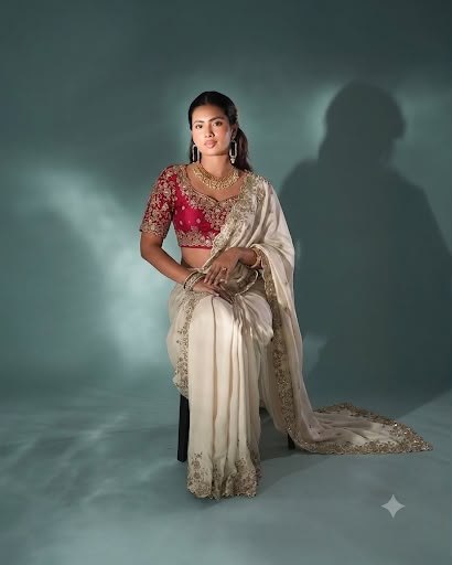 Beautiful Rangoli Silk Embroidered Saree with Diamond Silk Blouse - Karwa Chauth Festive Wear