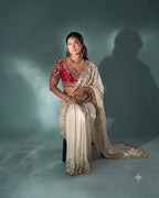 Beautiful Rangoli Silk Embroidered Saree with Diamond Silk Blouse - Karwa Chauth Festive Wear