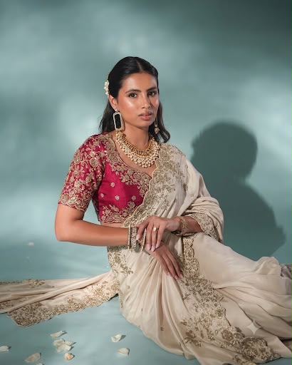 Beautiful Rangoli Silk Embroidered Saree with Diamond Silk Blouse - Karwa Chauth Festive Wear