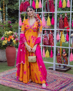 Elegant French Crepe Printed Kurta with Plazzo & Organza Dupatta