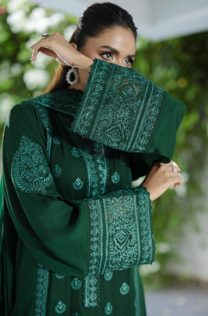 Royal Emerald Green Georgette Embroidered Palazzo Suit with Designer Dupatta - Festive Wear