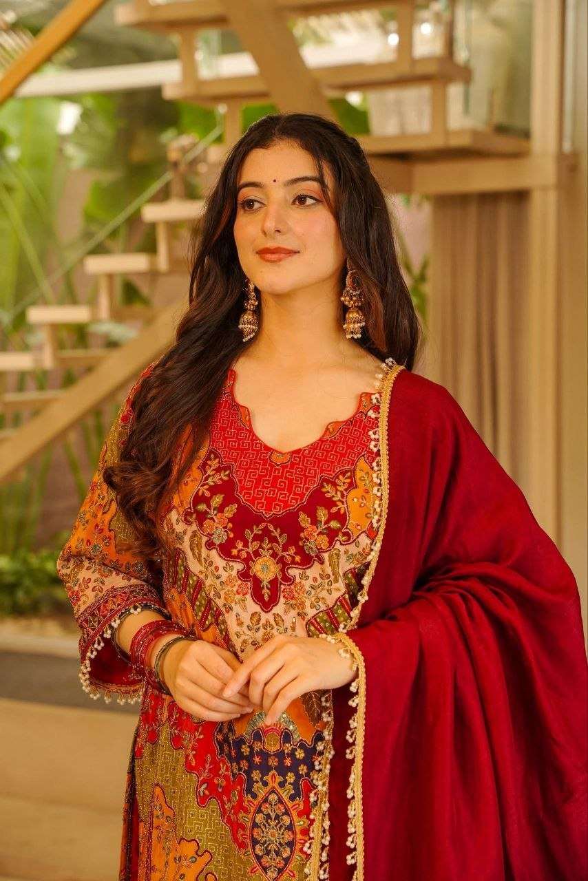 Viral Red Designer Kurti Sharara Set for Festive and Wedding Season Glam