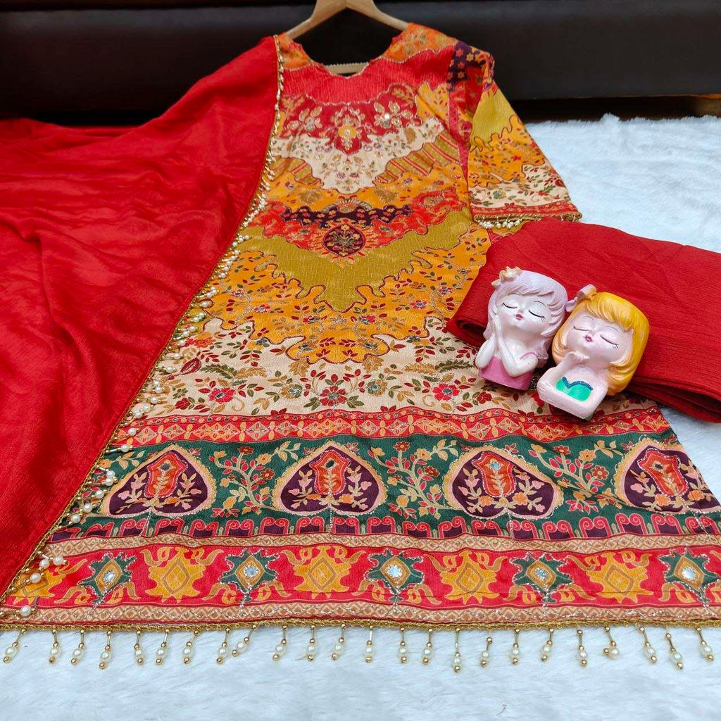 Viral Red Designer Kurti Sharara Set for Festive and Wedding Season Glam