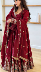 Maroon Festive Anarkali Suit Set for Karwa Chauth, Wedding & Traditional Occasions