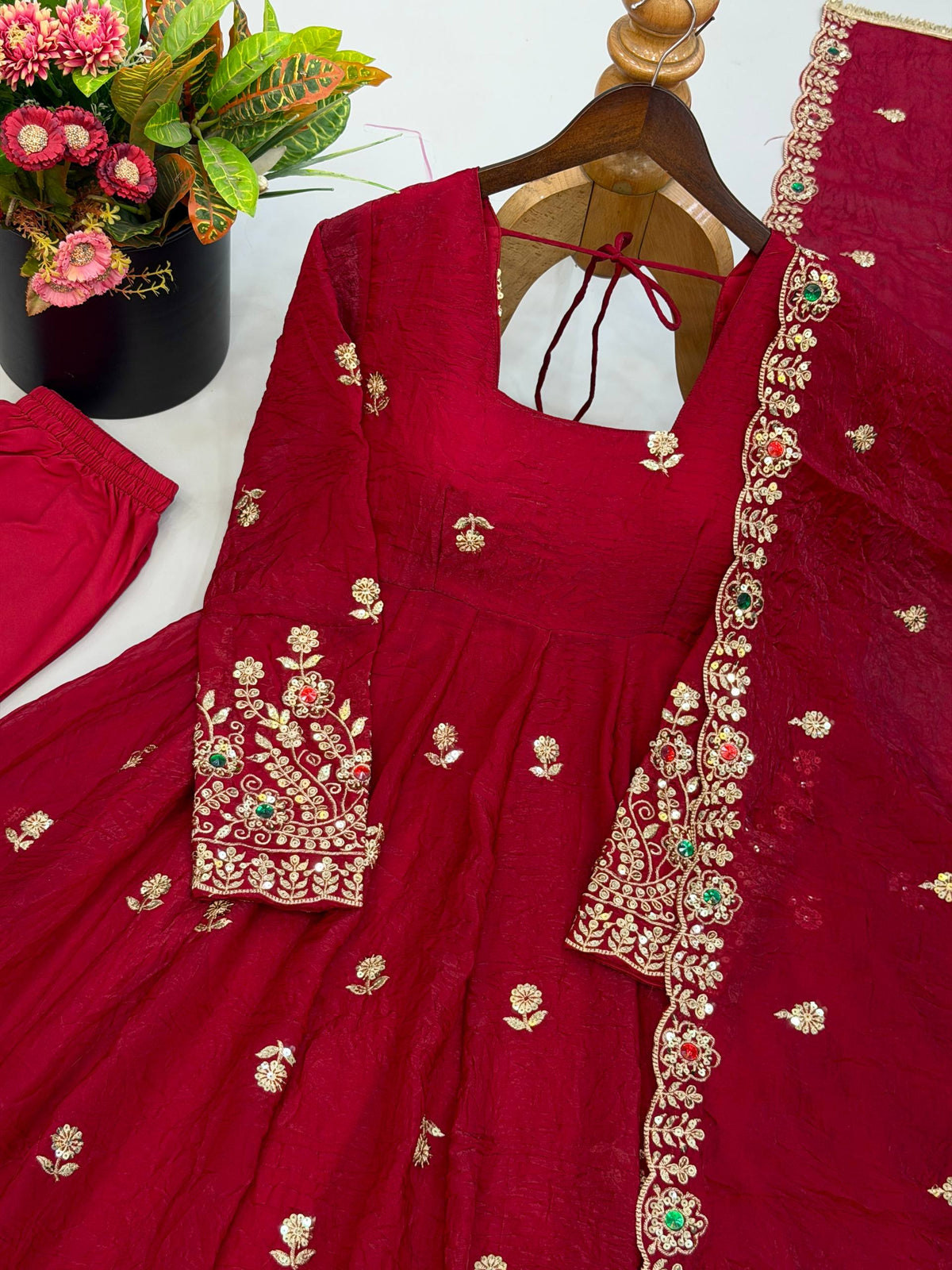 Maroon Festive Anarkali Suit Set for Karwa Chauth, Wedding & Traditional Occasions
