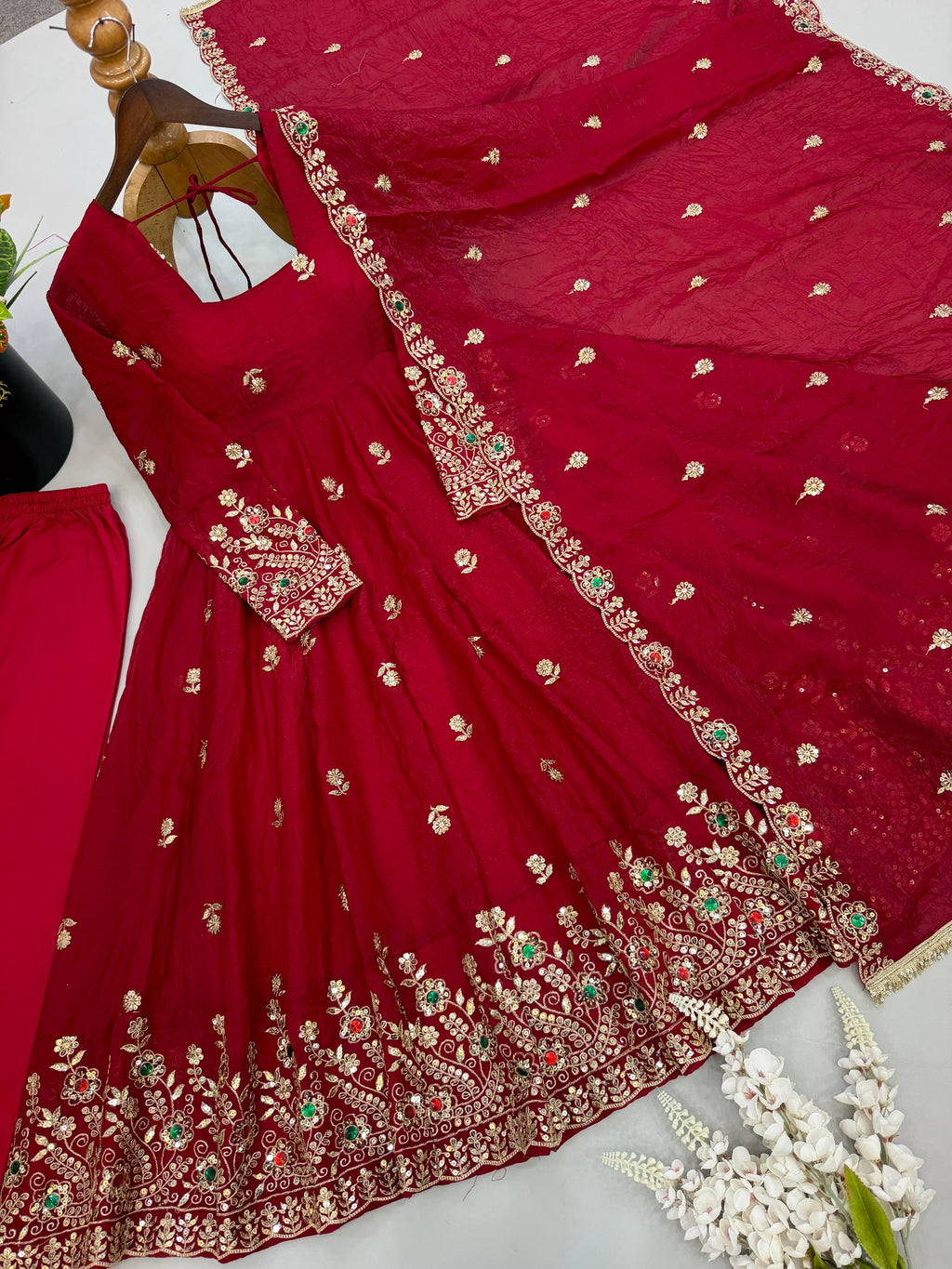 Maroon Festive Anarkali Suit Set for Karwa Chauth, Wedding & Traditional Occasions