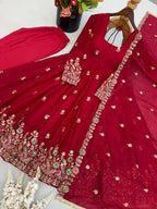 Maroon Festive Anarkali Suit Set for Karwa Chauth, Wedding & Traditional Occasions