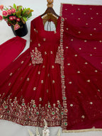 Maroon Festive Anarkali Suit Set for Karwa Chauth, Wedding & Traditional Occasions