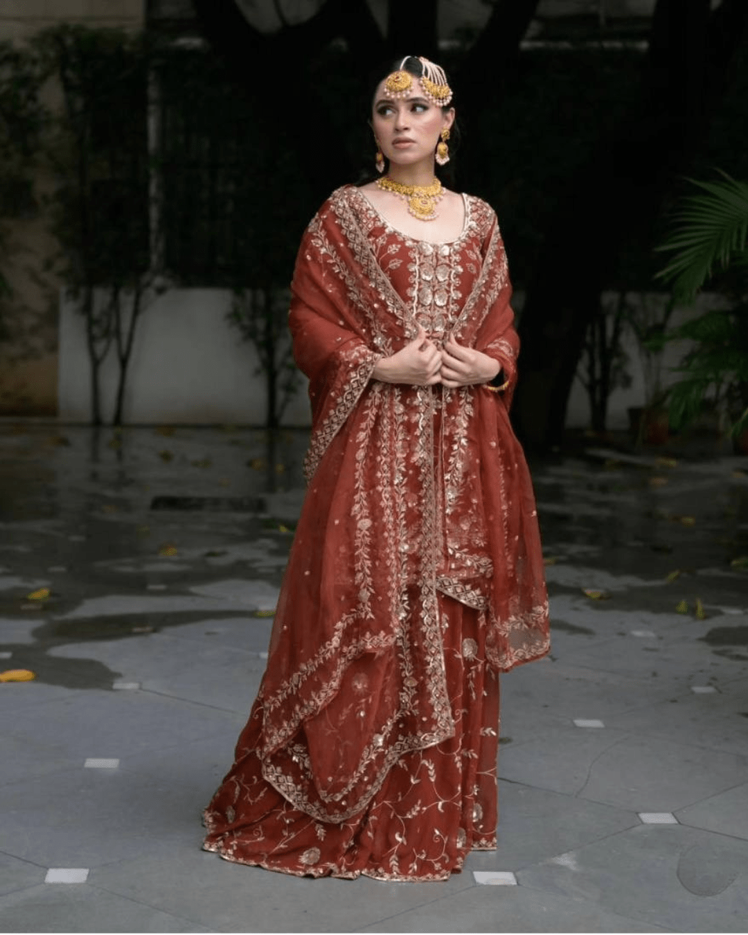 Embroidered Georgette Top & Palazzo Set with Fancy Dupatta
