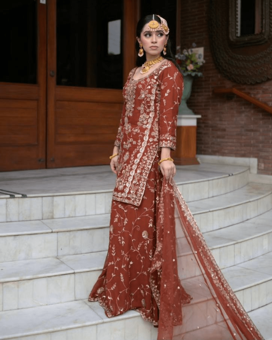 Embroidered Georgette Top & Palazzo Set with Fancy Dupatta