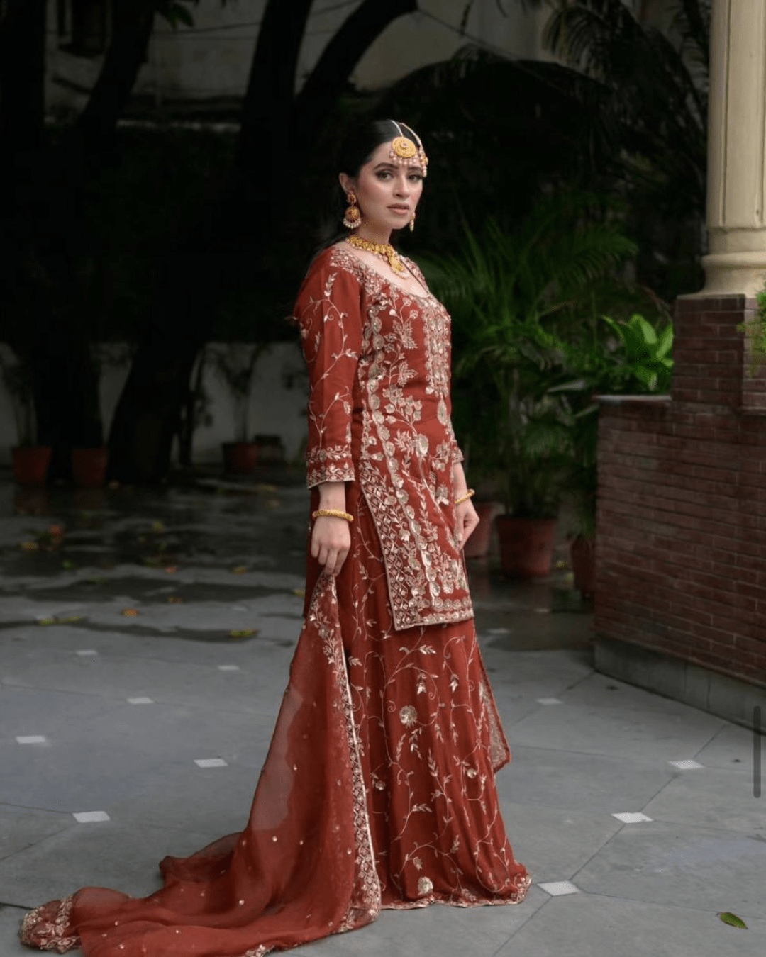 Embroidered Georgette Top & Palazzo Set with Fancy Dupatta