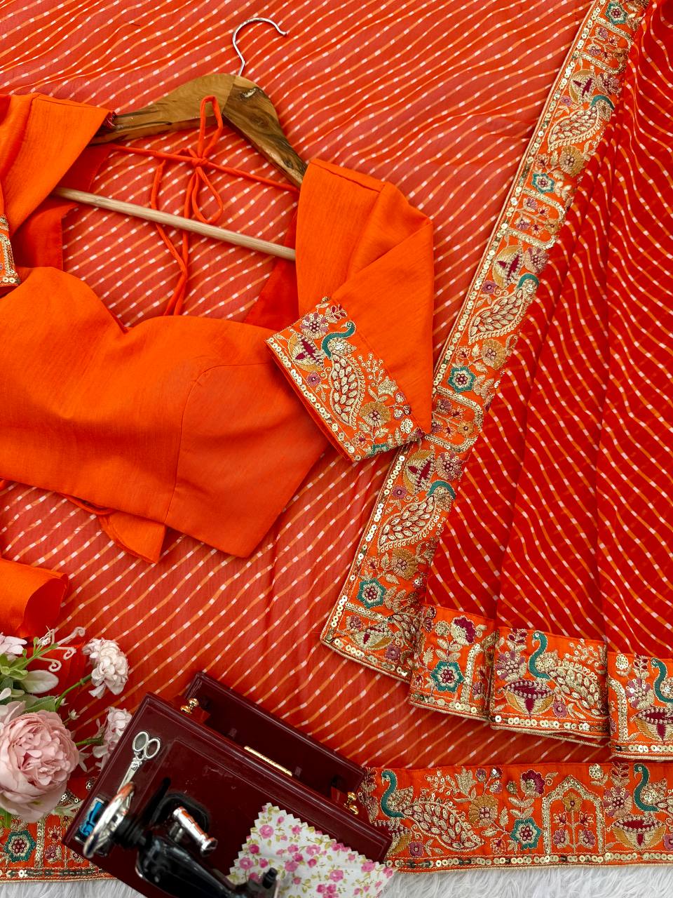 Stunning Orange Designer Saree for Weddings, Festive & Party Wear