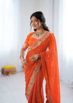 Stunning Orange Designer Saree for Weddings, Festive & Party Wear