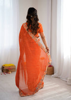 Stunning Orange Designer Saree for Weddings, Festive & Party Wear