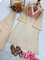 Golden Kurta Red Blouse With Palazzo For Festives And Weddings